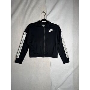 Nike Sportswear Girls Black Full Zip Track Jacket Logo Tape AR4102-010 Size L